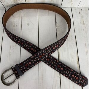 Lucky Brand Embroidered Geometric Belt Size L Women Dark Gray Buckle